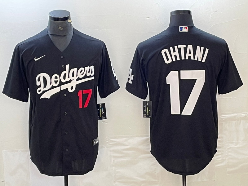 Men's Los Angeles Dodgers Shohei Ohtani #17 Black Replica Game Jersey1