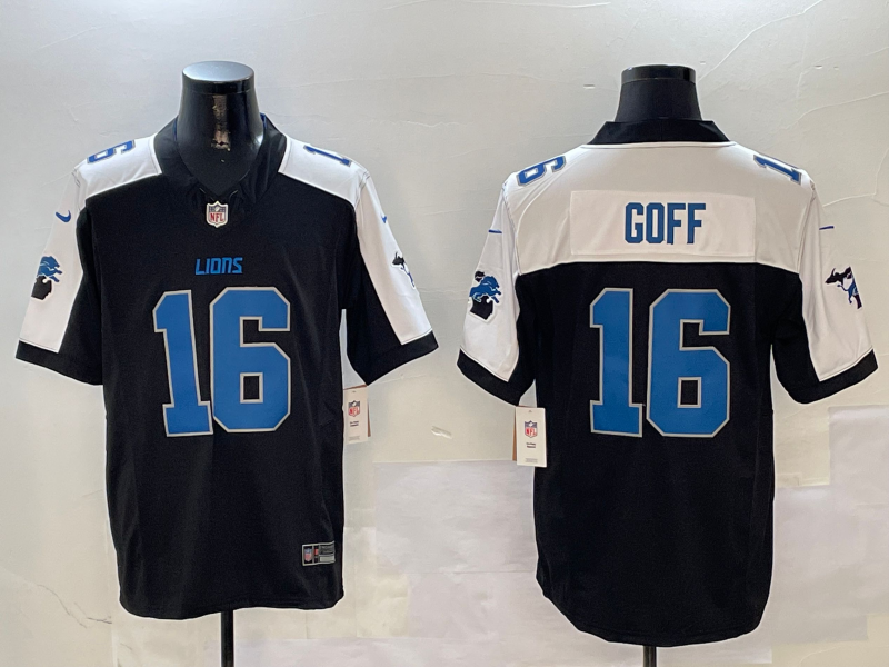 Men's Detroit Lions Jared Goff #16 Black Alternate Game Jersey1
