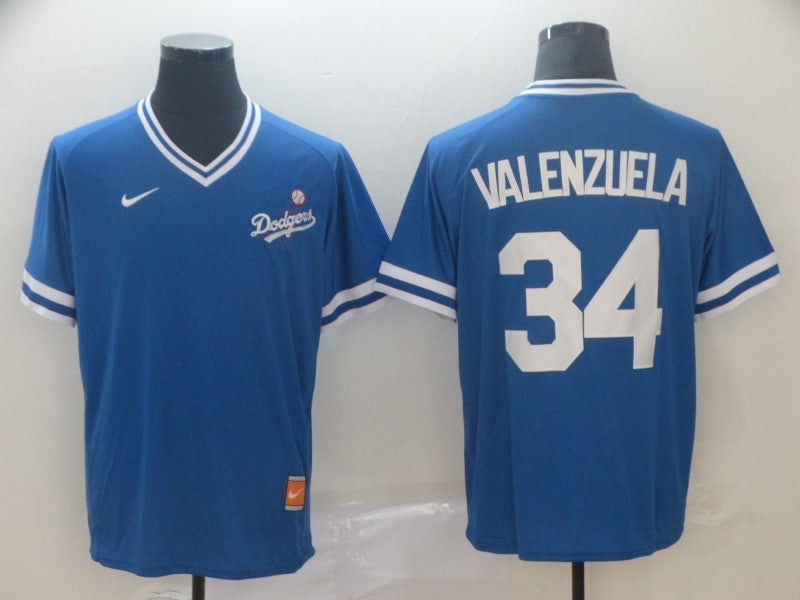 Men's Los Angeles Dodgers Fernando Valenzuela #34 Blue Game Player Jersey1