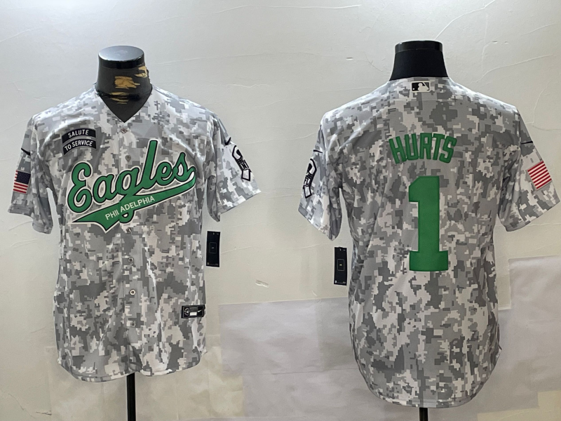 Men's Philadelphia Eagles Jalen Hurts #1 Arctic Camo 2024 Salute to Service Player Jersey1