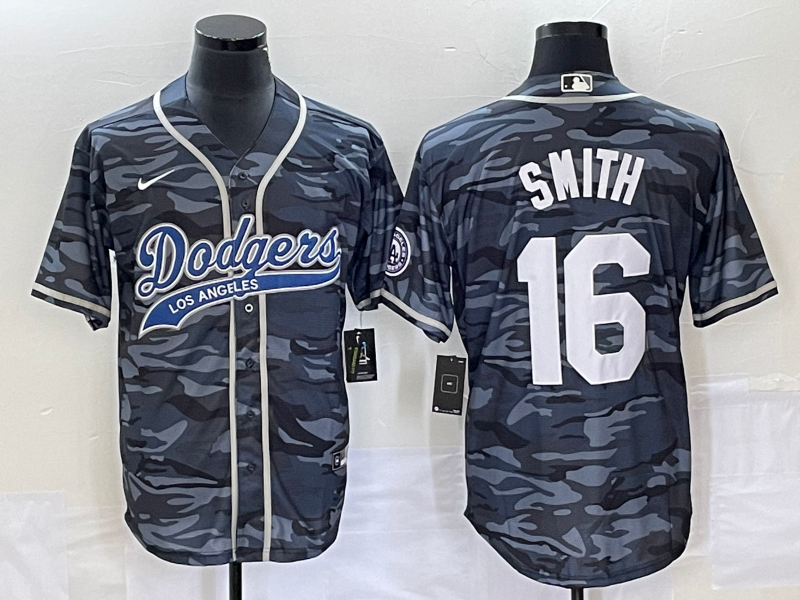 Men's Los Angeles Dodgers Will Smith #16 Grey Camouflage Player Jersey1 Joint Edition