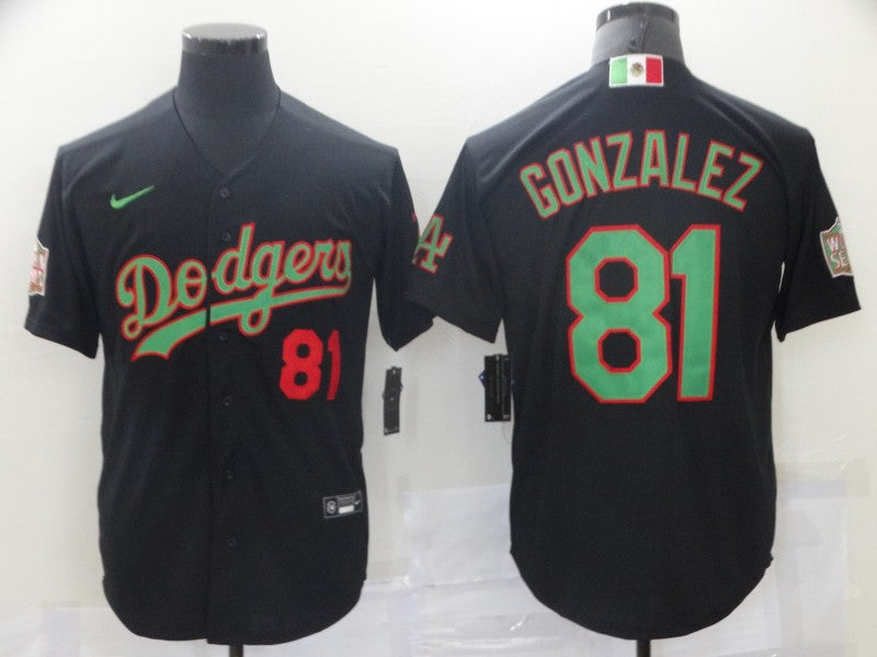 Men's Los Angeles Dodgers Victor Gonzalez #81 Black Replica Baseball Jersey1
