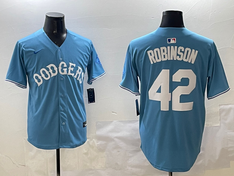 Men's Los Angeles Dodgers Jackie Robinson #42 Light Blue Limited Player Jersey