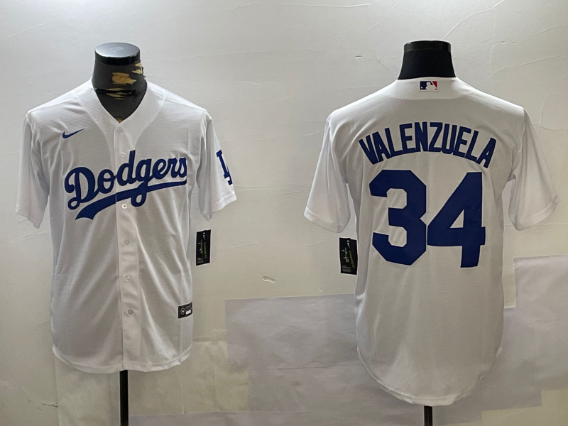 Men's Los Angeles Dodgers Fernando Valenzuela #34 White Replica Baseball Jersey1