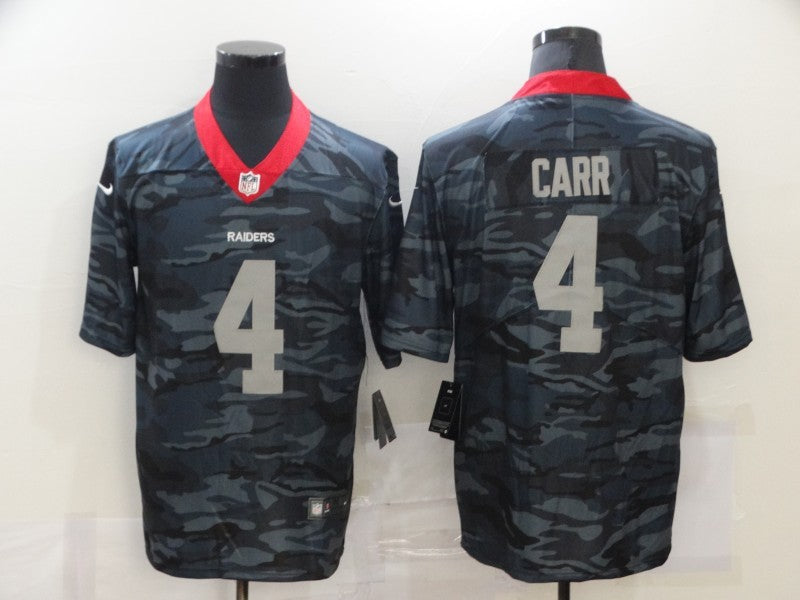 Men's Las Vegas Raiders Derek Carr #4 Gray Camouflage Game Jersey1