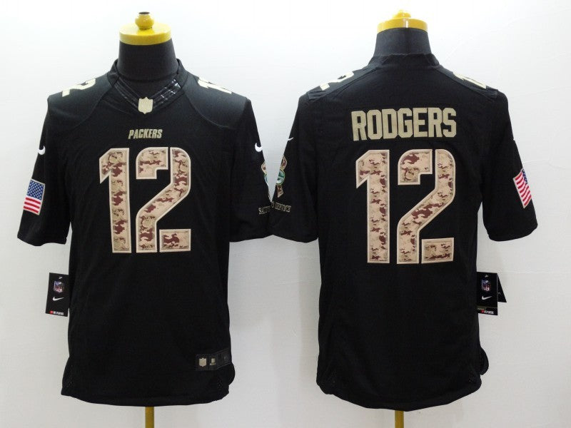 Men's Green Bay Packers #12 Aaron Rodgers Black Team Game Jersey1