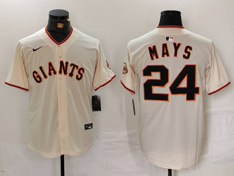 Men's San Francisco Giants Willie Mays #24 Cream Home Replica Player Jersey1