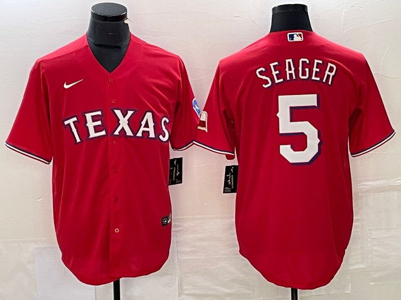 Men's Texas Rangers Corey Seager #5 Red Replica Player Jersey1