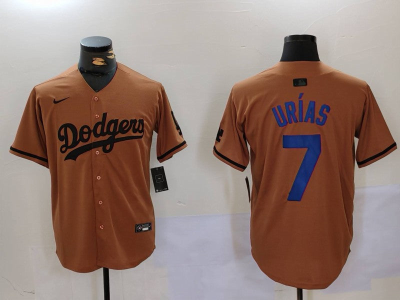 Men's Los Angeles Dodgers Julio Urias #7 Brown Replica Player Jersey1