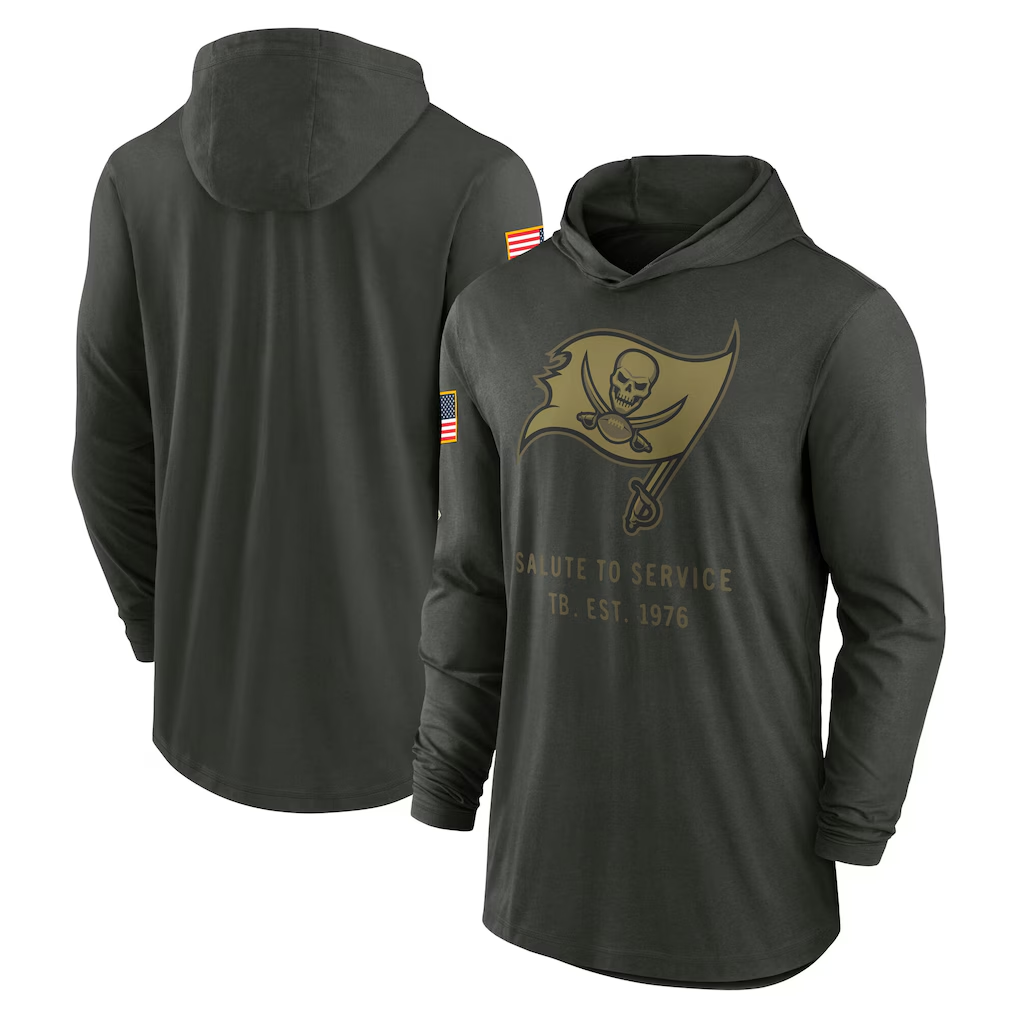 Men's Tampa Bay Buccaneers Forest Green 2025 Salute to Service Sideline Dri-FIT Lightweight Hooded Pullover