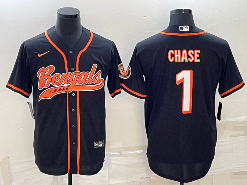 Men's Cincinnati Bengals Ja'Marr Chase #1 Black Fashion Game Jersey1