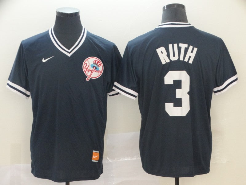 Men's New York Yankees Babe Ruth #3 Navy Replica Player Jersey1