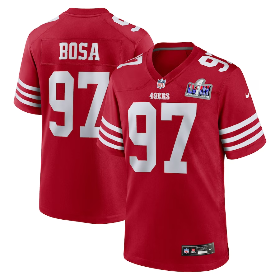 Men's San Francisco 49ers Nick Bosa #97 Scarlet Super Bowl LVIII Game Jersey1
