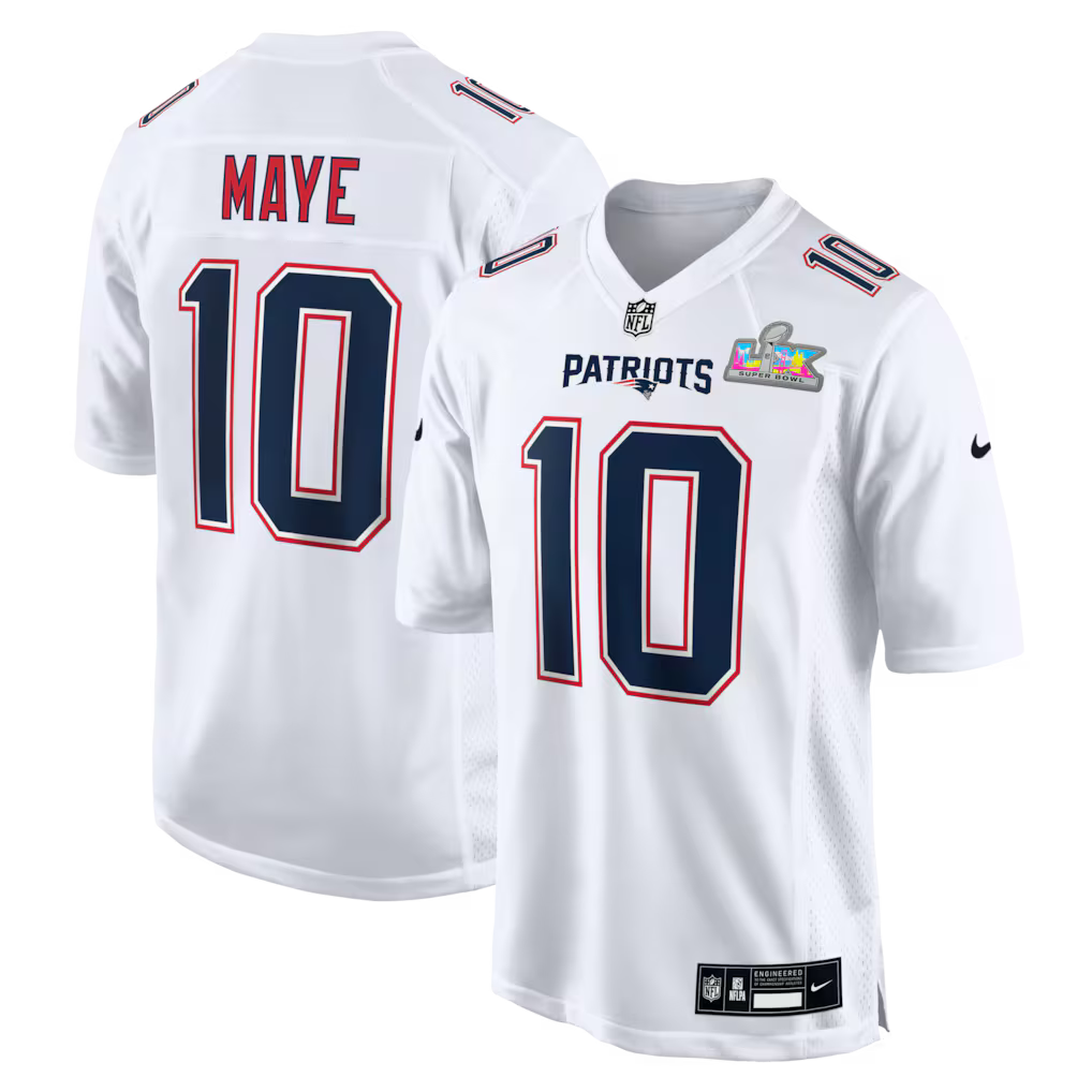 Drake Maye New England Patriots Super Bowl LX Patch Jersey - Tundra White