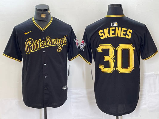 Men's Pittsburgh Pirates Paul Skenes #30 Black Replica Player Jersey1
