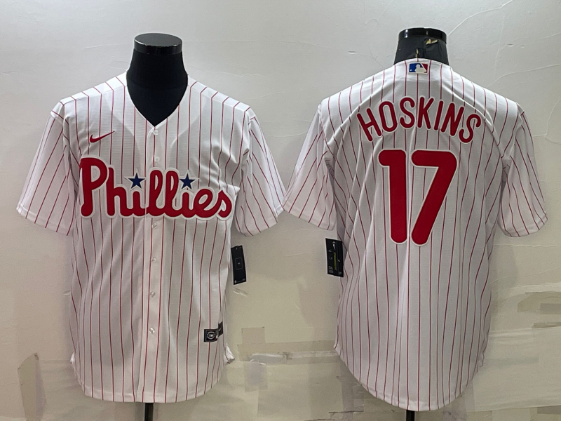 Men's Philadelphia Phillies Rhys Hoskins #17 White Home Replica Player Jersey1