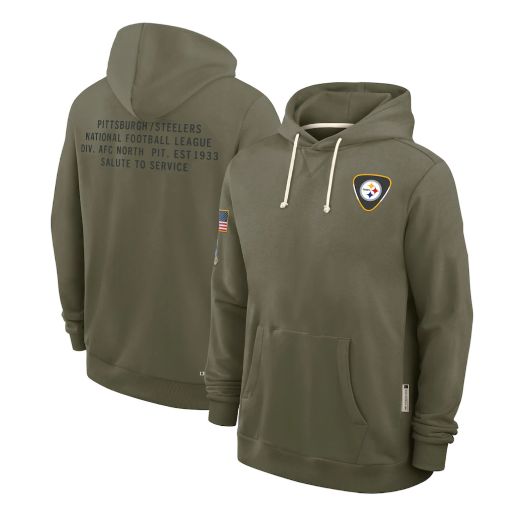 Men's Pittsburgh Steelers Olive 2025 Salute to Service Sideline Standard Issue Dri-FIT Hoodie
