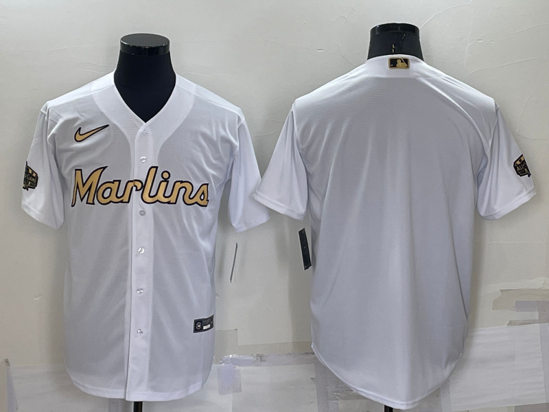 Men's Miami Marlins White Replica Blank Jersey1