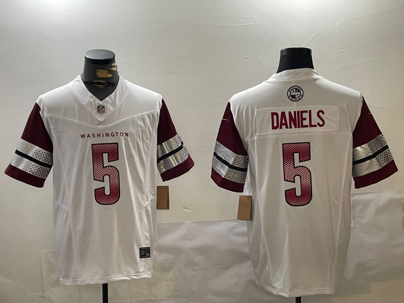 Men's Washington Commanders Jayden Daniels #5 White Player Game Jersey1