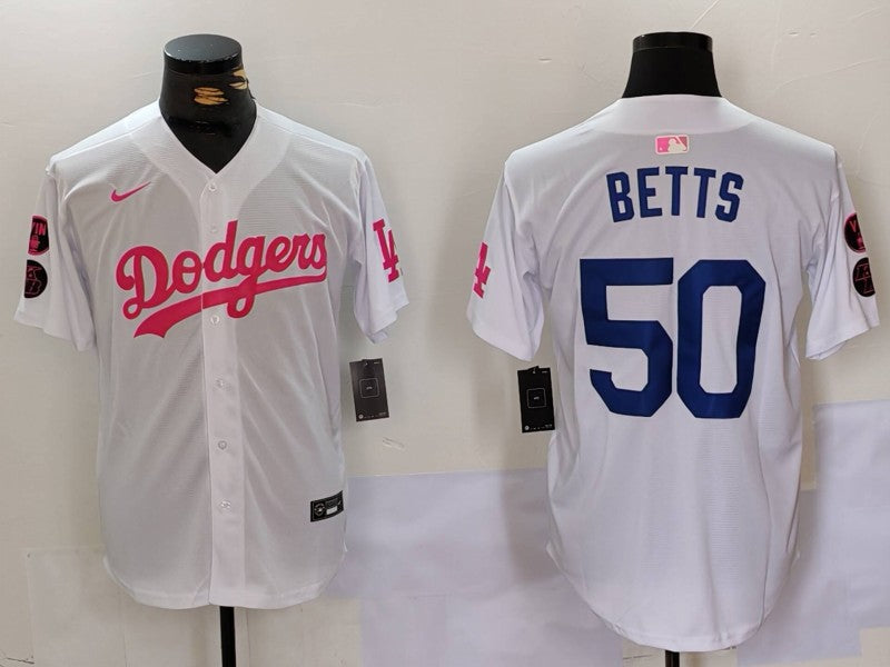 Men's Los Angeles Dodgers Mookie Betts #50 White Limited Game Player Jersey1