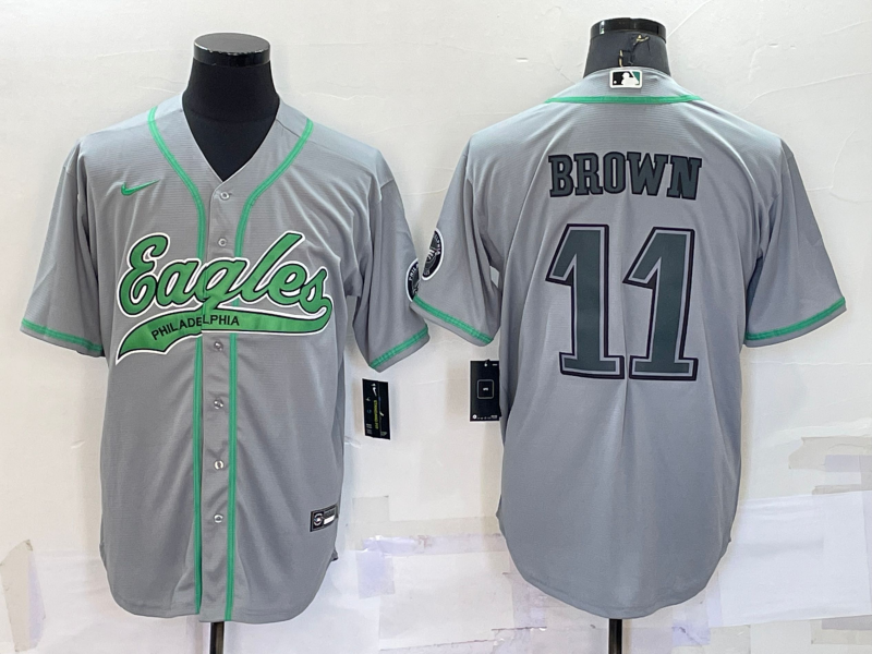 Men's Philadelphia Eagles A.J. Brown #11 Gray Game Jersey1 Joint Edition