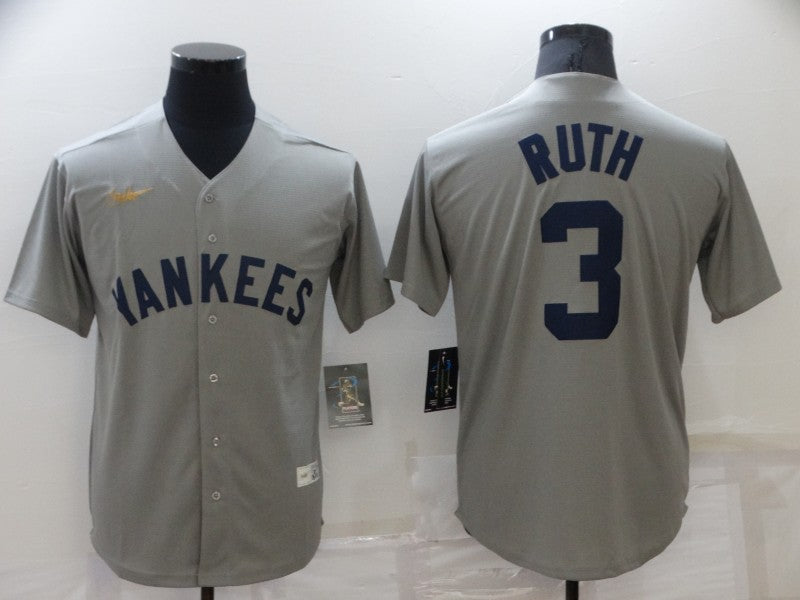 Men's New York Yankees Babe Ruth #3 Gray Replica Baseball Jersey1