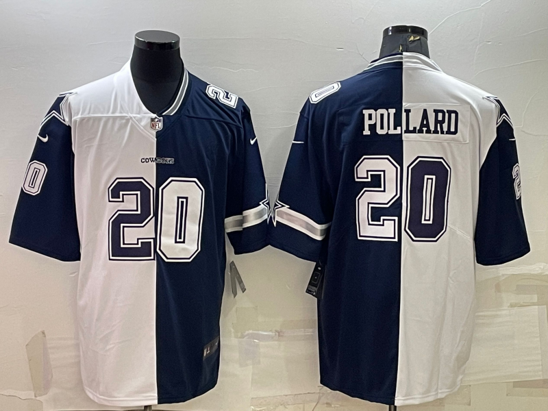 Men's Dallas Cowboys Tony Pollard #20 White/Navy Game Jersey1 Joint Edition