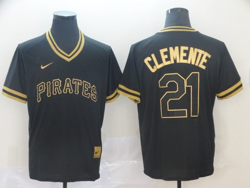 Men's Pittsburgh Pirates Roberto Clemente #21 Black Alternate Game Jersey1