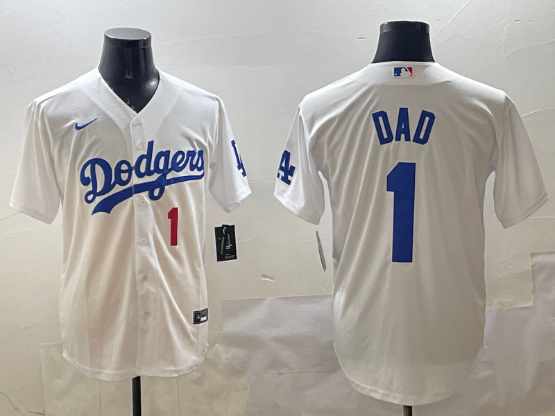 Men's Los Angeles Dodgers White #1 Dad Home Replica Player Jersey1