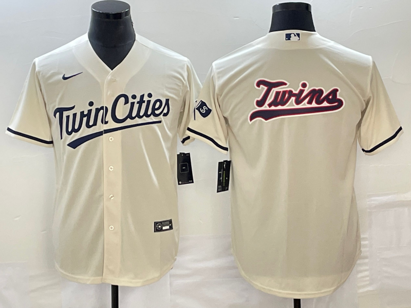 Men's Minnesota Twins Beige Alternate Replica Team Logo Jersey1