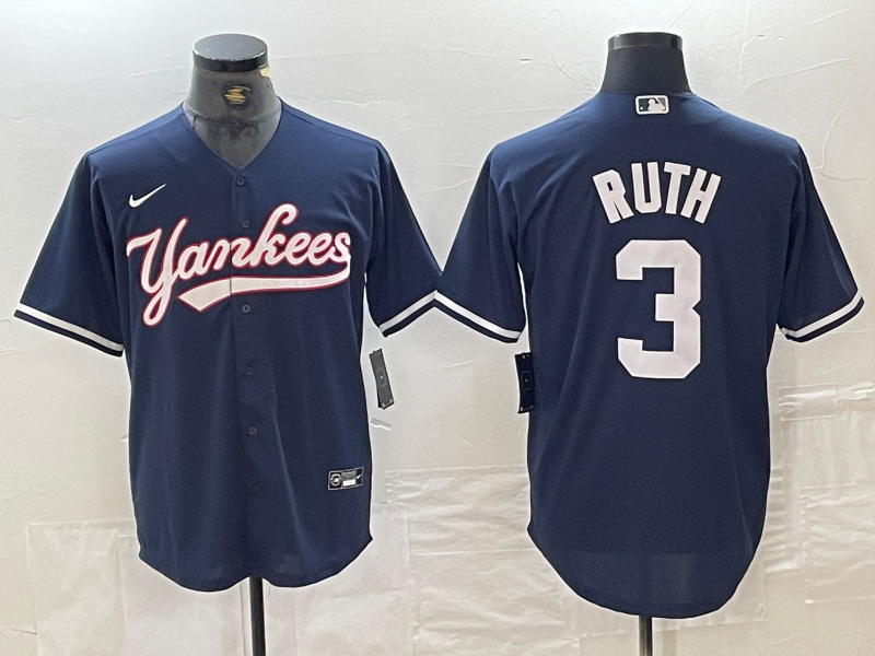 Men's New York Yankees Babe Ruth #3 Navy Limited Player Jersey1