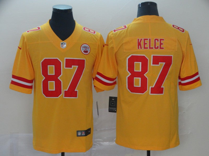 Men's Kansas City Chiefs Travis Kelce #87 Yellow Inverted Legend Jersey1