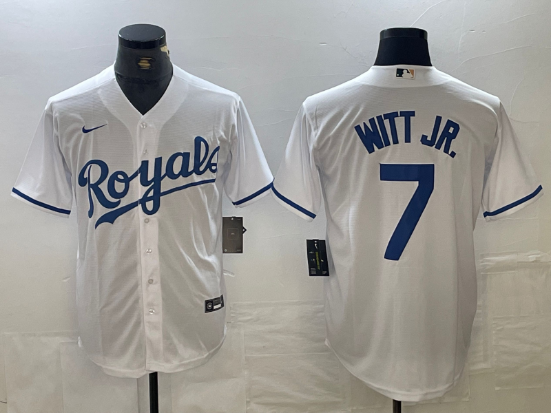 Men's Kansas City Royals Bobby Witt Jr. #7 White Home Replica Player Jersey1