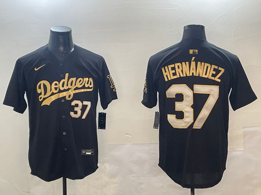 Men's Los Angeles Dodgers Teoscar Hernandez #37 Black Player Game Jersey1