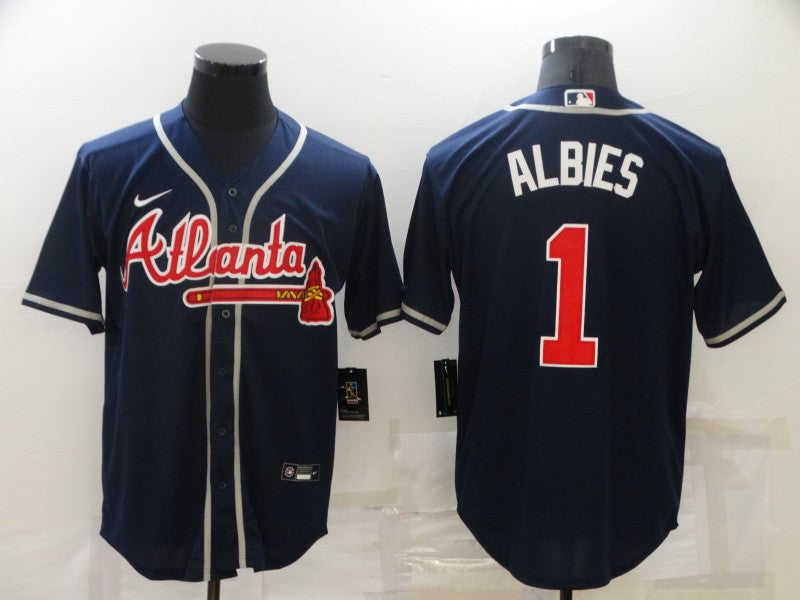 Men's Atlanta Braves Ozzie Albies #1 Navy Replica Player Jersey1