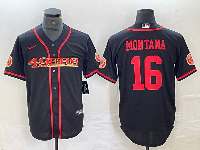 Men's San Francisco 49ers Joe Montana #16 Black Joint Edition Player Jersey1