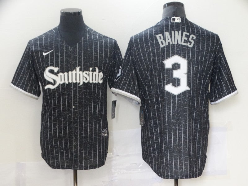 Men's Chicago White Sox Harold Baines #3 Black Replica Baseball Jersey1