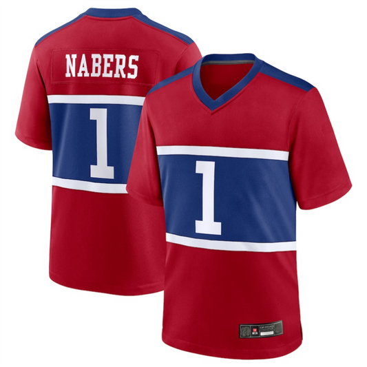#1 Malik Nabers Player NY.Giants Century Red Alternate Game Football Jerseys