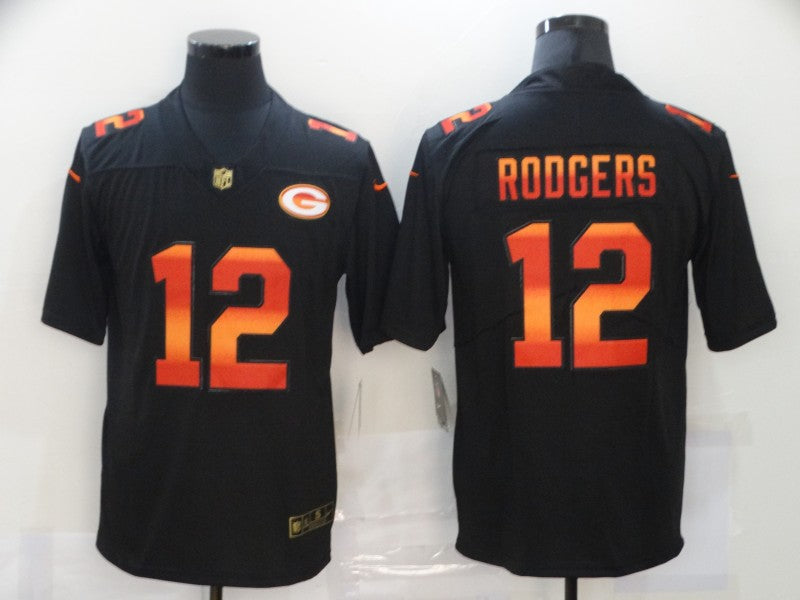 Men's Green Bay Packers Aaron Rodgers #12 Black Player Game Jersey1