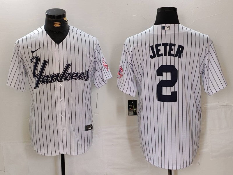 Men's New York Yankees Derek Jeter White Replica Player Jersey1