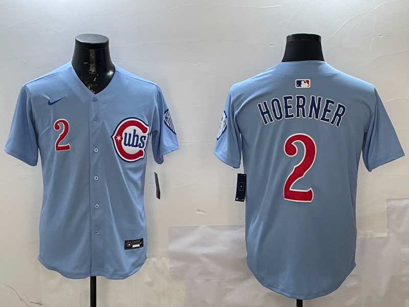 Men's Chicago Cubs Nico Hoerner #2 Baby Blue 2nd Alternate Limited Player Jersey1
