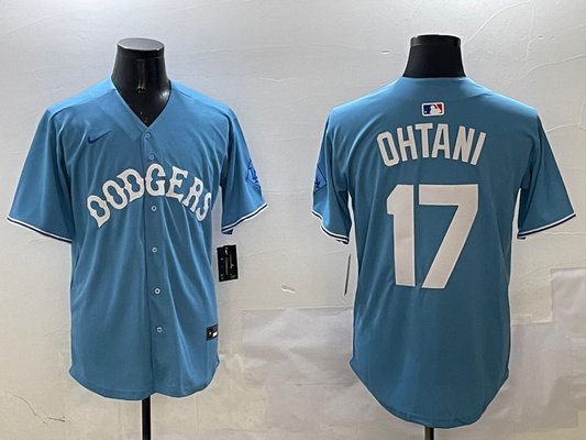 Men's Los Angeles Dodgers Shohei Ohtani #17 Light Blue Limited Player Jersey1