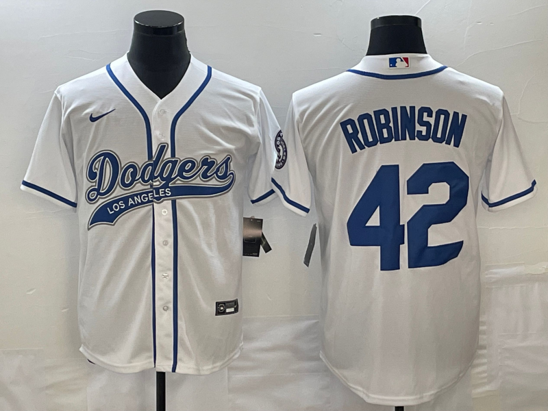Men's Los Angeles Dodgers Jackie Robinson #42 White Player Jersey1 Joint Edition