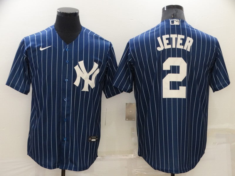 Men's New York Yankees Derek Jeter #2 Blue Replica Baseball Jersey1