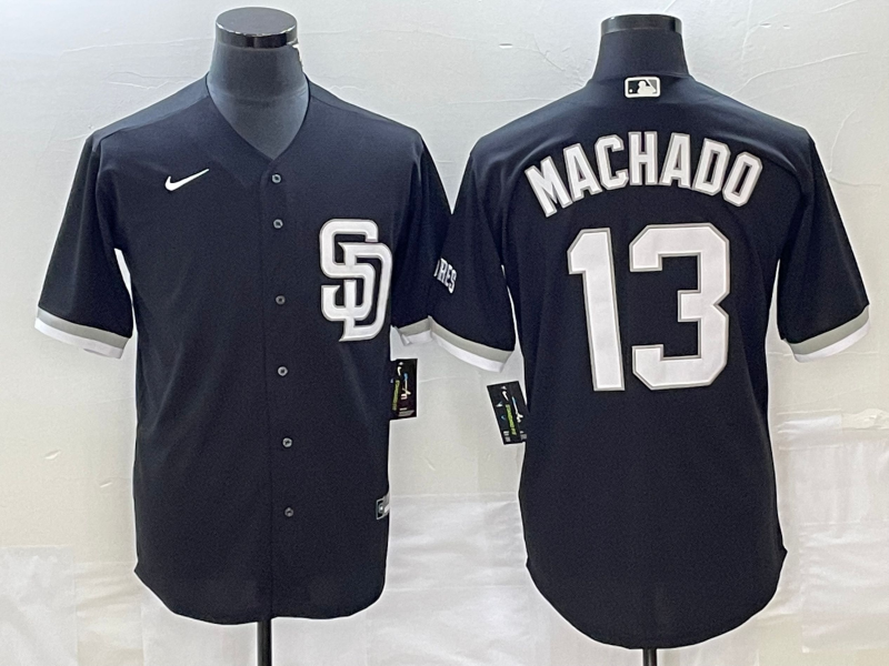 Men's San Diego Padres Manny Machado #13 Black Replica Player Jersey1