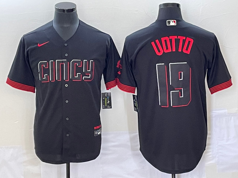Men's Cincinnati Reds Joey Votto #19 Black 2023 City Connect Replica Player Jersey1