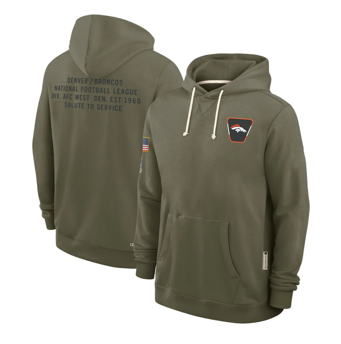 Men's Denver Broncos Olive 2025 Salute to Service Sideline Standard Issue Dri-FIT Hoodie