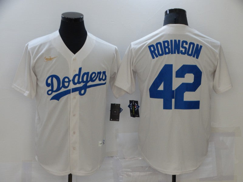 Men's Los Angeles Dodgers Jackie Robinson #42 Beige Replica Baseball Jersey1