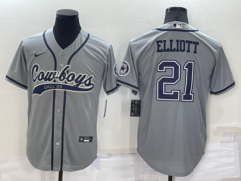 Men's Dallas Cowboys Ezekiel Elliott #21 Gray Game Jersey1 Joint Edition