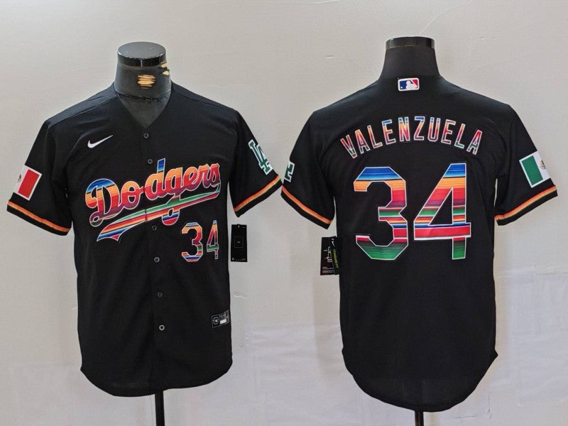 Men's Los Angeles Dodgers Fernando Valenzuela #34 Black Game Jersey1